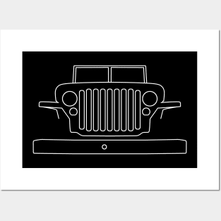 Classic Willys Overland MB Jeep 4x4 white outline graphic Posters and Art